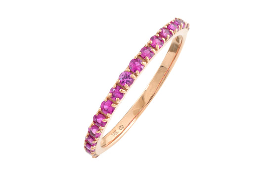 Half Eternity Round Cut Band With 0.51 Ct Pink Sapphire 14k Rose Gold Promise Ring