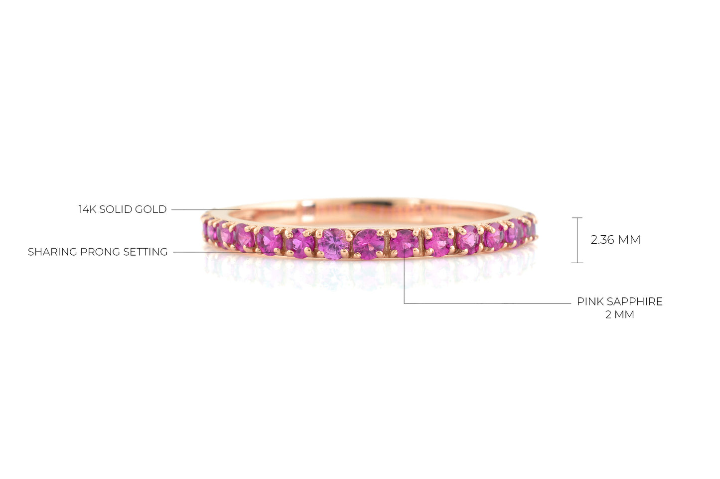 Half Eternity Round Cut Band With 0.51 Ct Pink Sapphire 14k Rose Gold Promise Ring