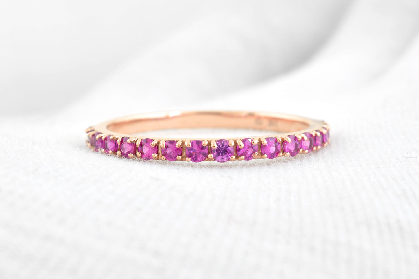Half Eternity Round Cut Band With 0.51 Ct Pink Sapphire 14k Rose Gold Promise Ring