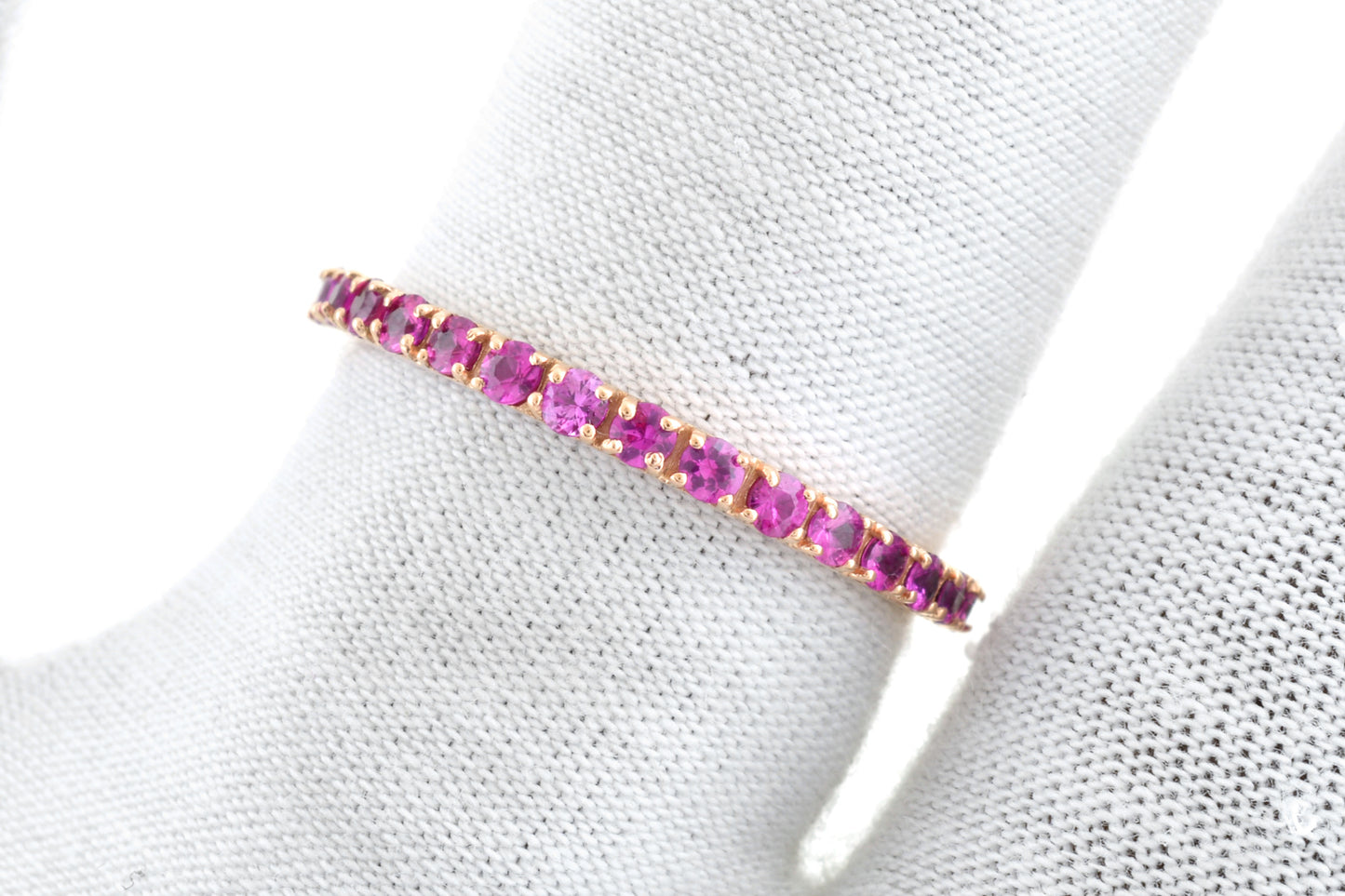 Half Eternity Round Cut Band With 0.51 Ct Pink Sapphire 14k Rose Gold Promise Ring