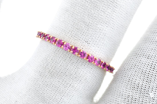 Half Eternity Round Cut Band With 0.51 Ct Pink Sapphire 14k Rose Gold Promise Ring