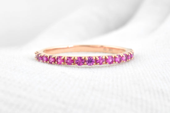 Half Eternity Round Cut Band With 0.51 Ct Pink Sapphire 14k Rose Gold Promise Ring