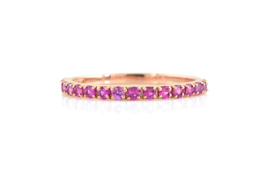 Half Eternity Round Cut Band With 0.51 Ct Pink Sapphire 14k Rose Gold Promise Ring