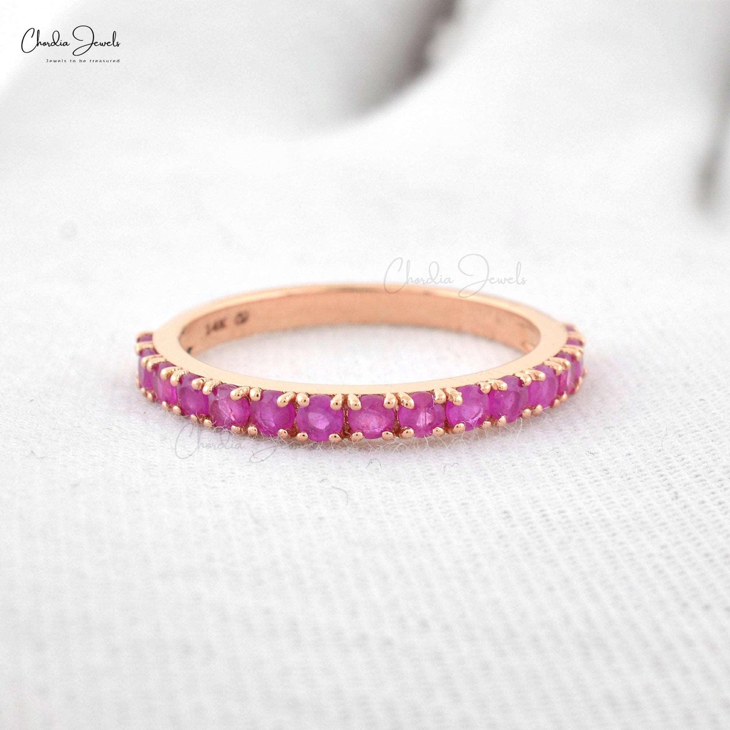 0.51Cts Natural Ruby Half Eternity Band 14k Rose Gold Ruby Eternity Band for Gift - Chordia Jewels