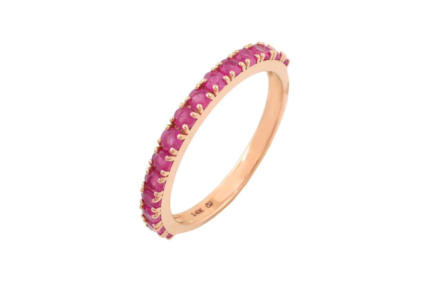 Natural Ruby Dainty Half Eternity Band With 14k Rose Gold Gemstone Fine Jewelry