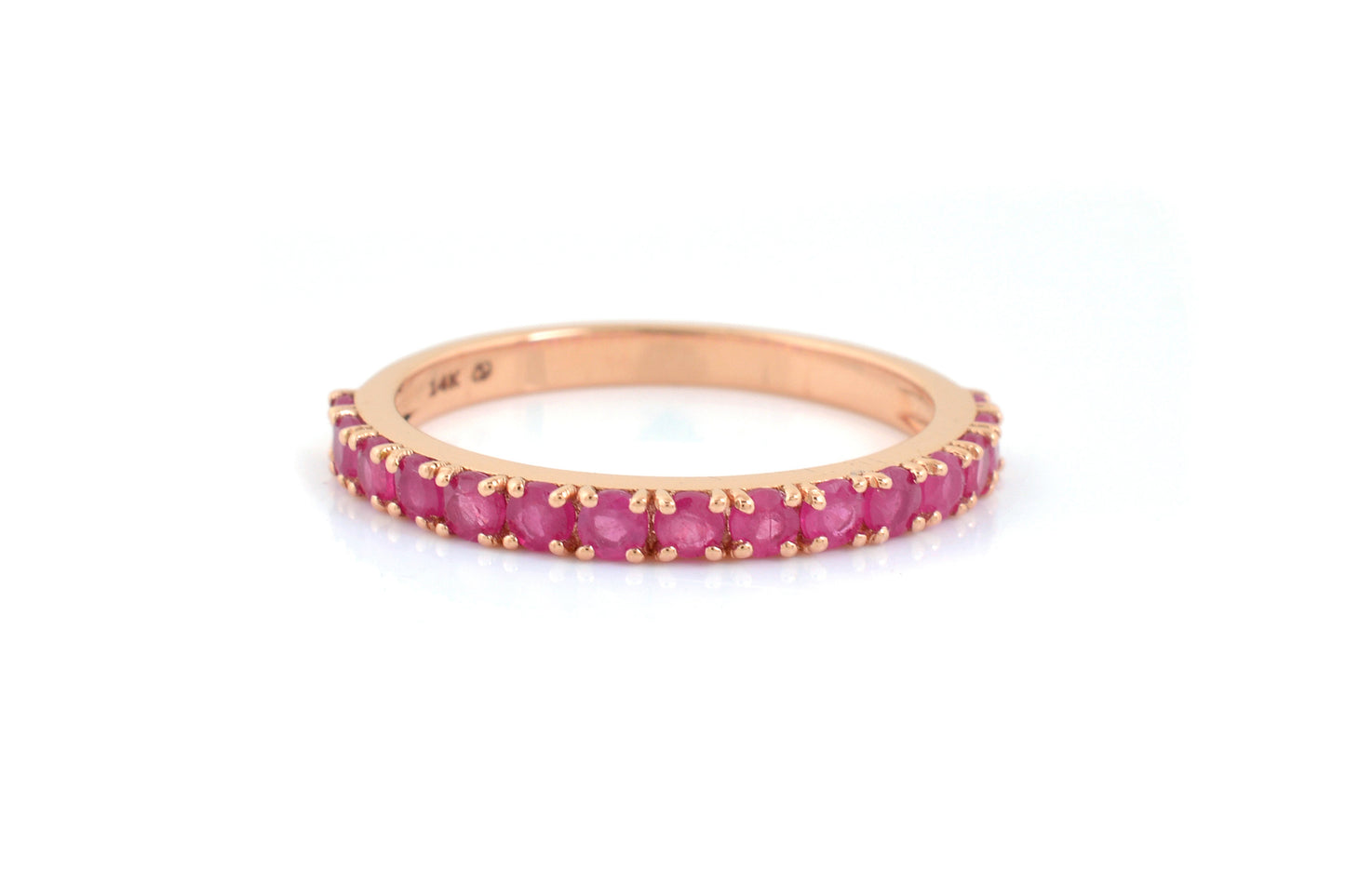Natural Ruby Dainty Half Eternity Band With 14k Rose Gold Gemstone Fine Jewelry
