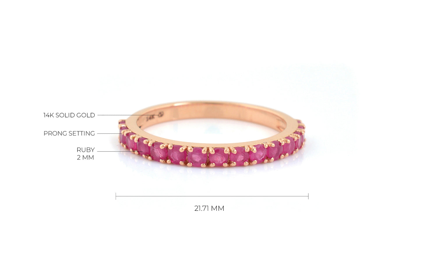 Natural Ruby Dainty Half Eternity Band With 14k Rose Gold Gemstone Fine Jewelry