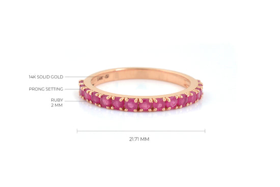 Natural Ruby Dainty Half Eternity Band With 14k Rose Gold Gemstone Fine Jewelry
