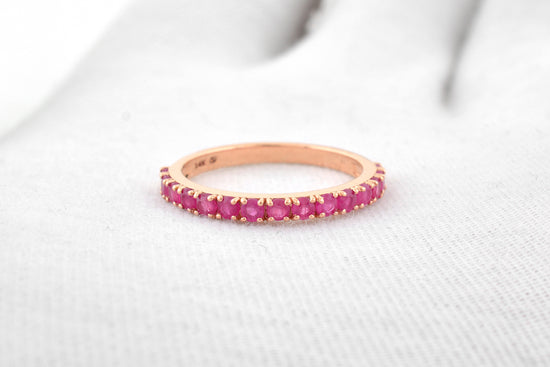 Natural Ruby Dainty Half Eternity Band With 14k Rose Gold Gemstone Fine Jewelry