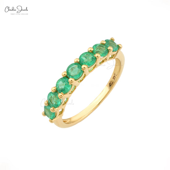 Brilliant Round Cut 3mm Gemstone Ring Natural Emerald Dainty Ring 14k Solid Yellow Gold Ring For Women's