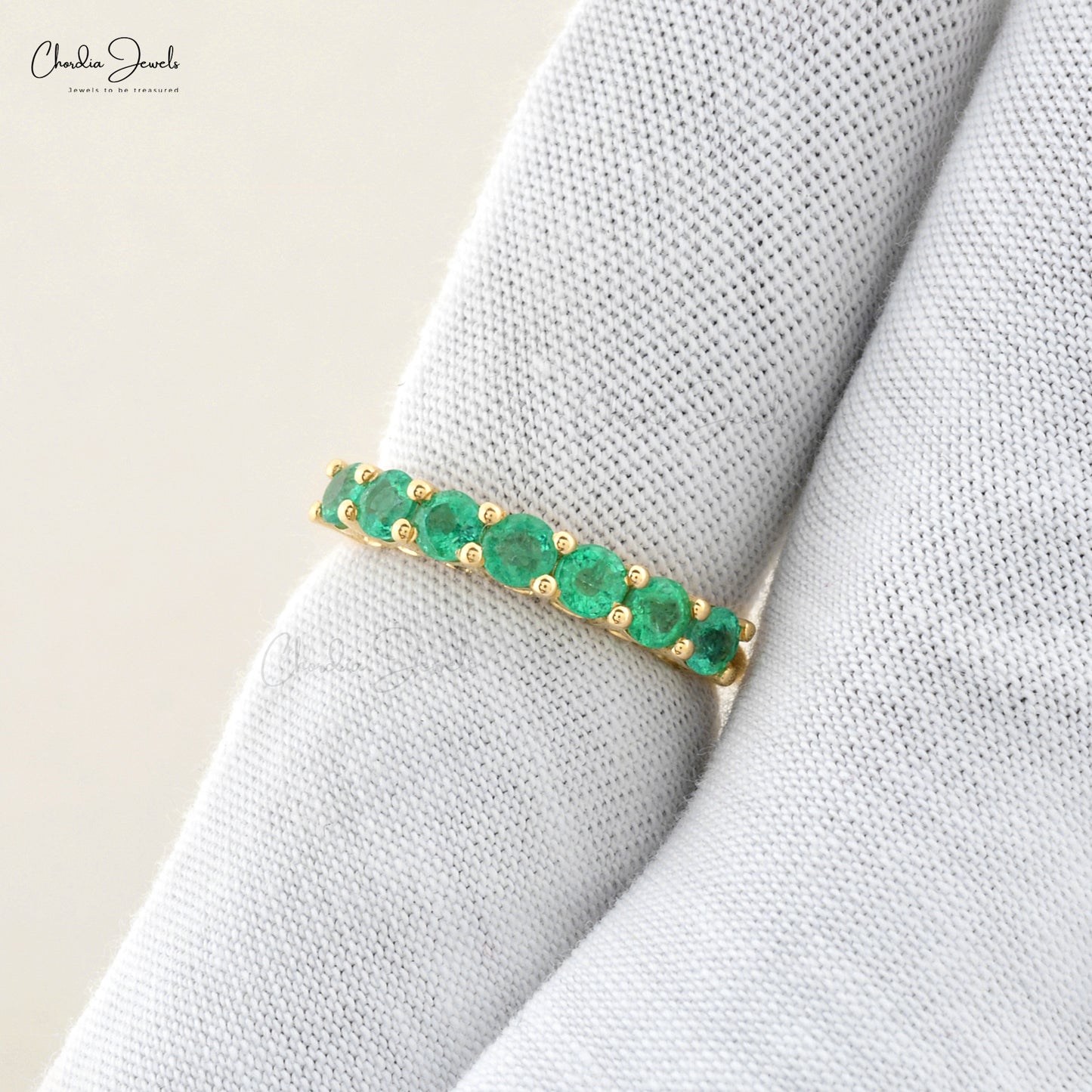 Brilliant Round Cut 3mm Gemstone Ring Natural Emerald Dainty Ring 14k Solid Yellow Gold Ring For Women's