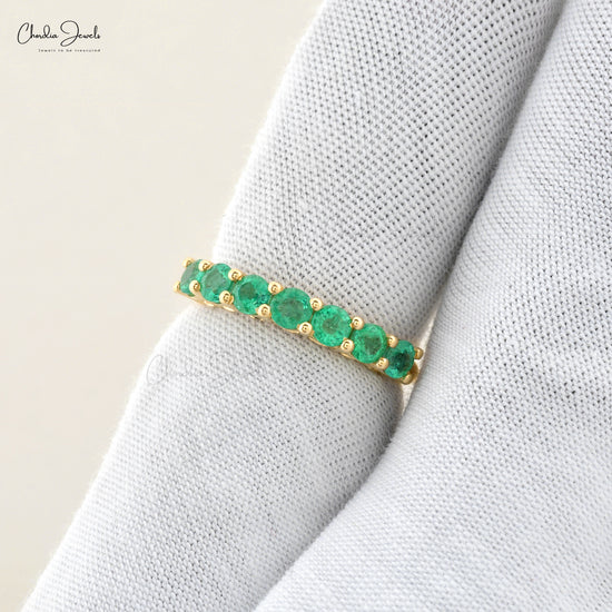 Brilliant Round Cut 3mm Gemstone Ring Natural Emerald Dainty Ring 14k Solid Yellow Gold Ring For Women's