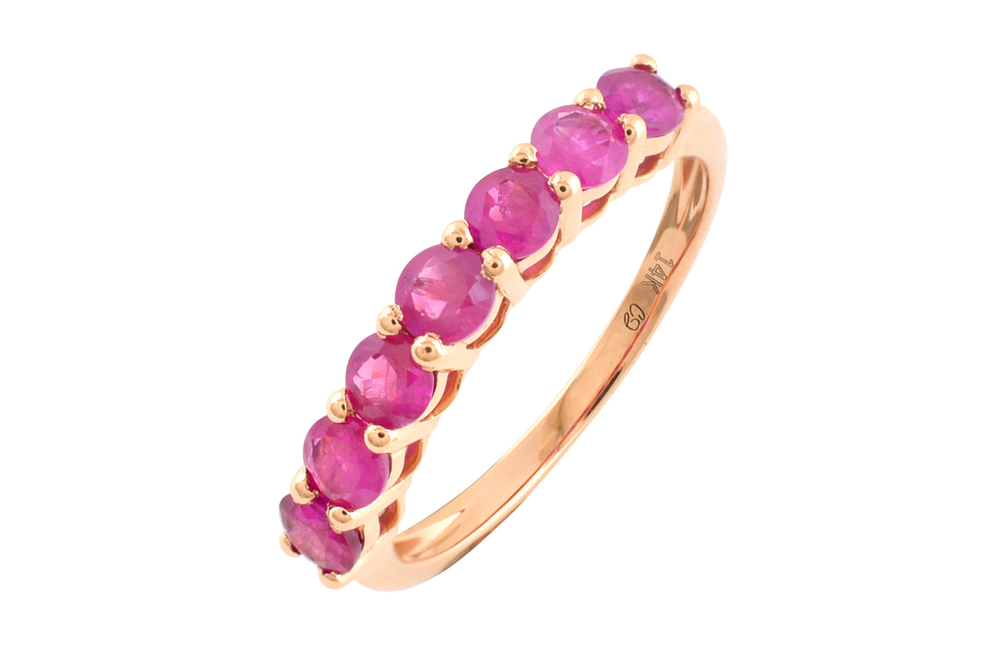 Solid 14k Rose Gold Half Eternity Band In 3mm Burma Ruby Engagement Rings For Her