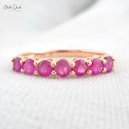 Seven Stone Ring with Genuine Ruby 14k Rose Gold Handcrafted Half Eternity Ring