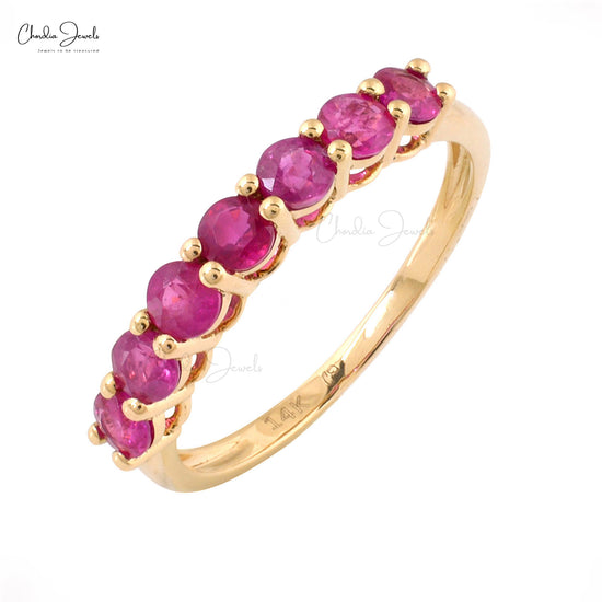 Load image into Gallery viewer, Natural 3mm Ruby Gemstone Eternity Ring 14k Yellow Gold 7 Stone Band For Birthday Gift
