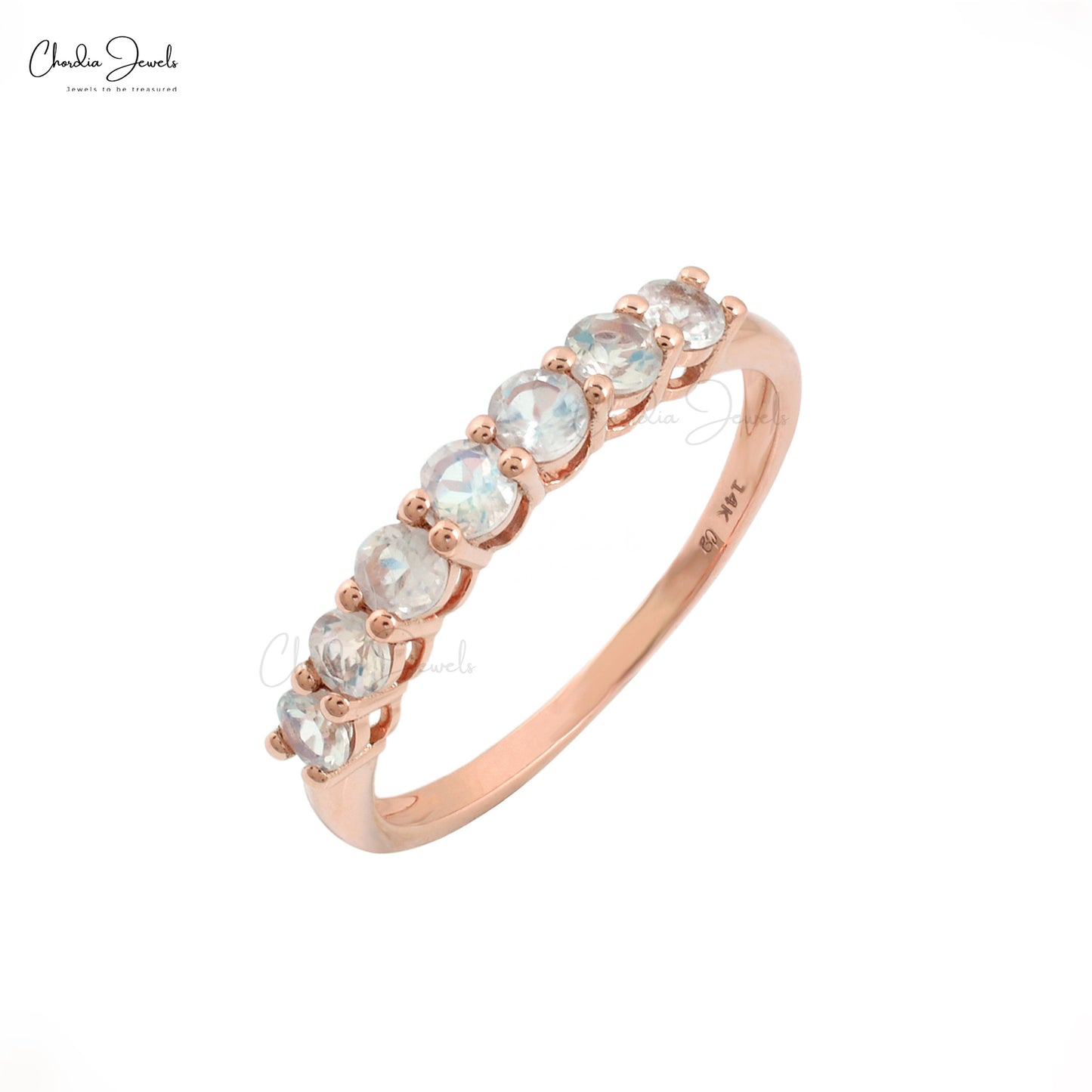 Elegant 14k Rose Gold Rainbow Moonstone Band for Women