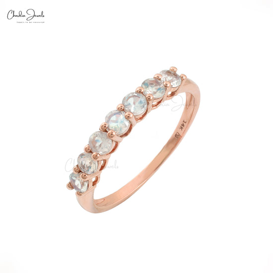 Elegant 14k Rose Gold Rainbow Moonstone Band for Women