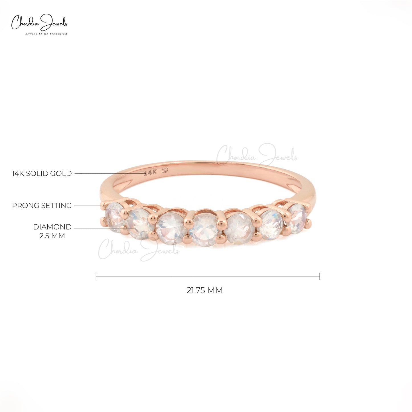 Natural Rainbow Moonstone Eternity Ring in Solid Rose Gold