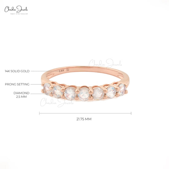 Natural Rainbow Moonstone Eternity Ring in Solid Rose Gold