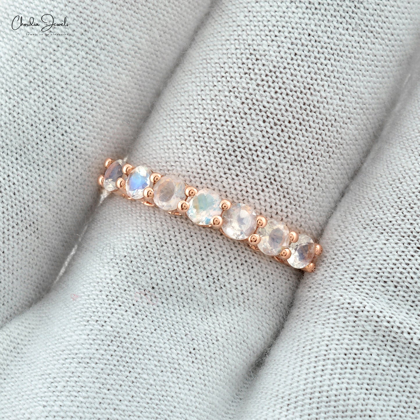 Anniversary Gift Rainbow Moonstone Eternity Ring by Chordia Jewels