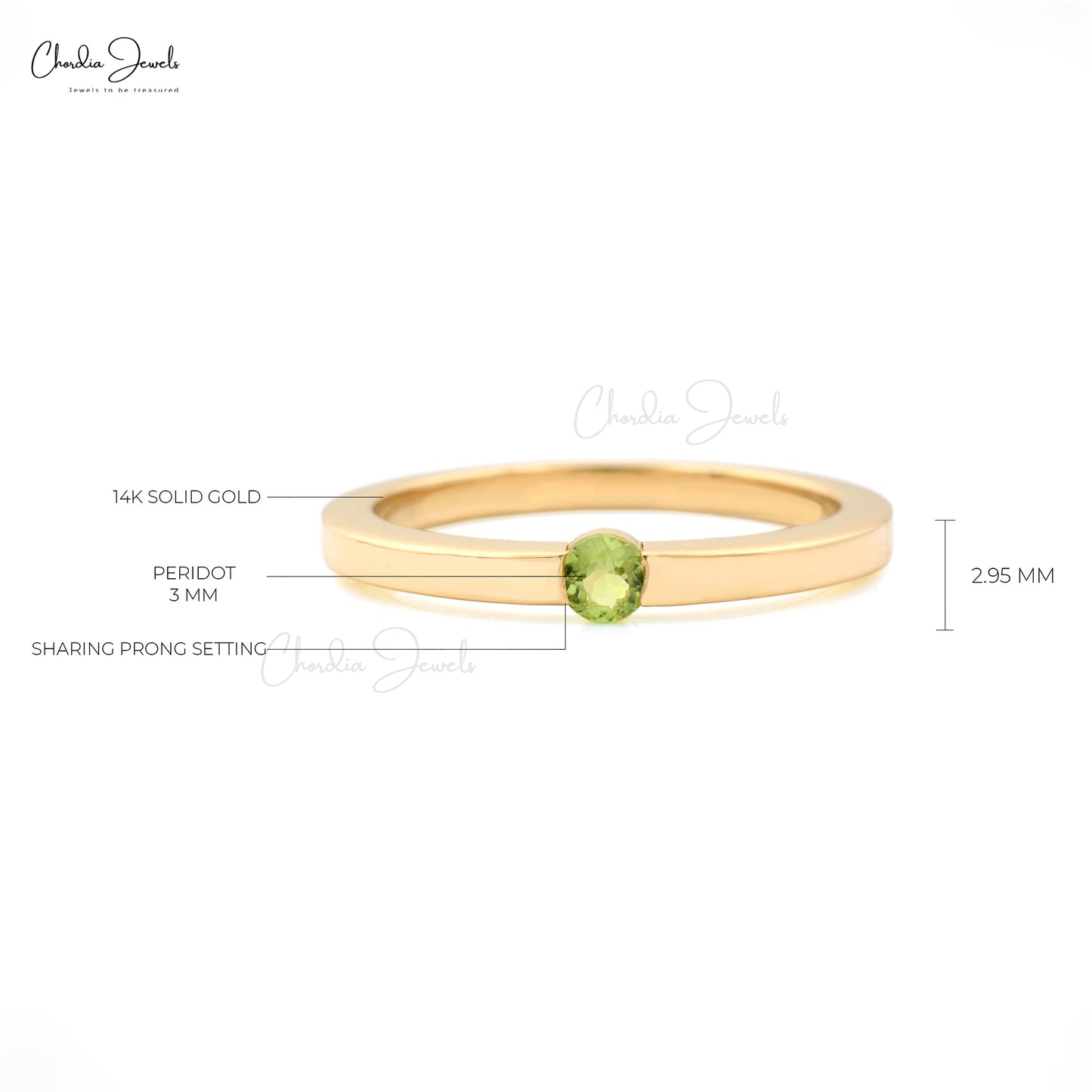 Real 14k Yellow Gold Single Stone Ring With 3mm Round Peridot Solitaire Ring For Mom