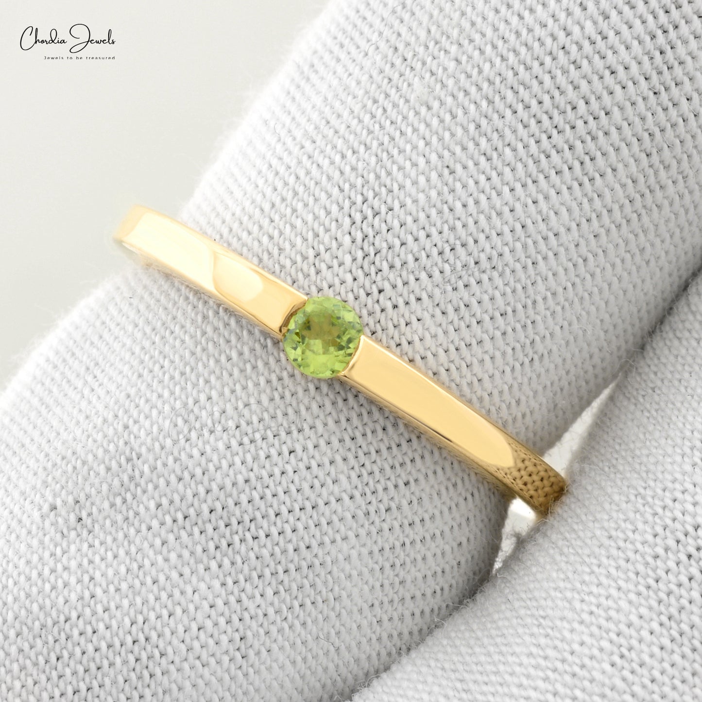 Genuine Peridot Solitaire Ring 3mm Brilliant Round Cut 0.12 Ct Gemstone 14k Solid Yellow Gold Ring Prong Set Fine Jewelry August Birthstone For Anniversary Gift