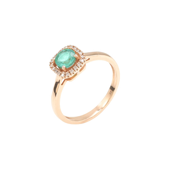 Natural Emerald Halo Diamond Ring With 0.82 Ct Gemstone 14k Rose Gold Fine Jewelry