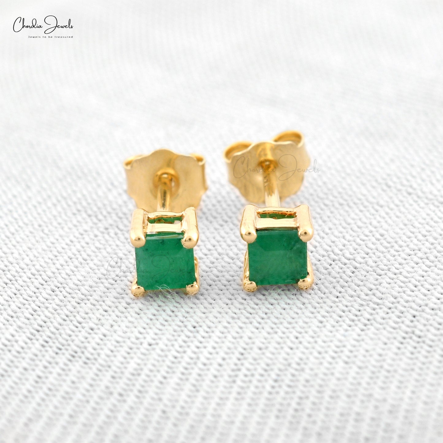Load image into Gallery viewer, Natural Green Emerald 0.34 Ct Square Cut Gemstone Stud Earrings 14k Solid Yellow Gold Push Back Minimal Earrings For Women&amp;#39;s
