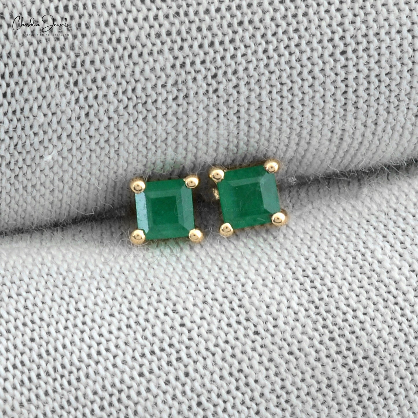 Load image into Gallery viewer, Natural Green Emerald 0.34 Ct Square Cut Gemstone Stud Earrings 14k Solid Yellow Gold Push Back Minimal Earrings For Women&amp;#39;s
