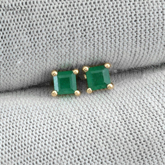 Darling Star-like Emerald and Diamond Stud Earrings in 14k Yellow Gold -  Ruby Lane