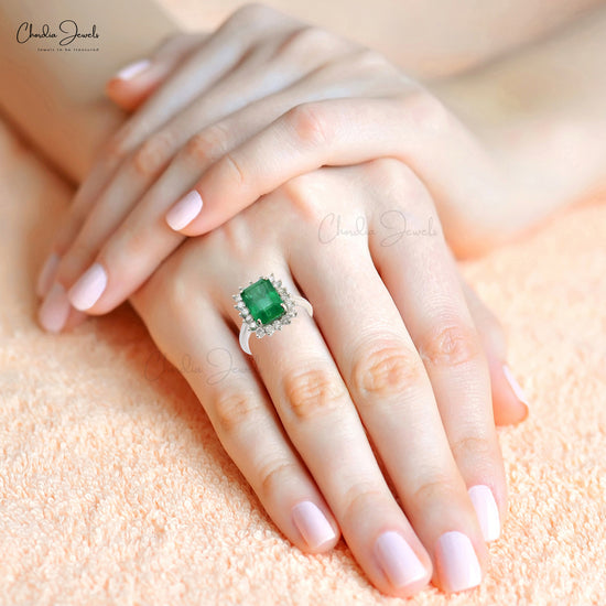 Green emerald engagement ring lab created rose gold teardrop