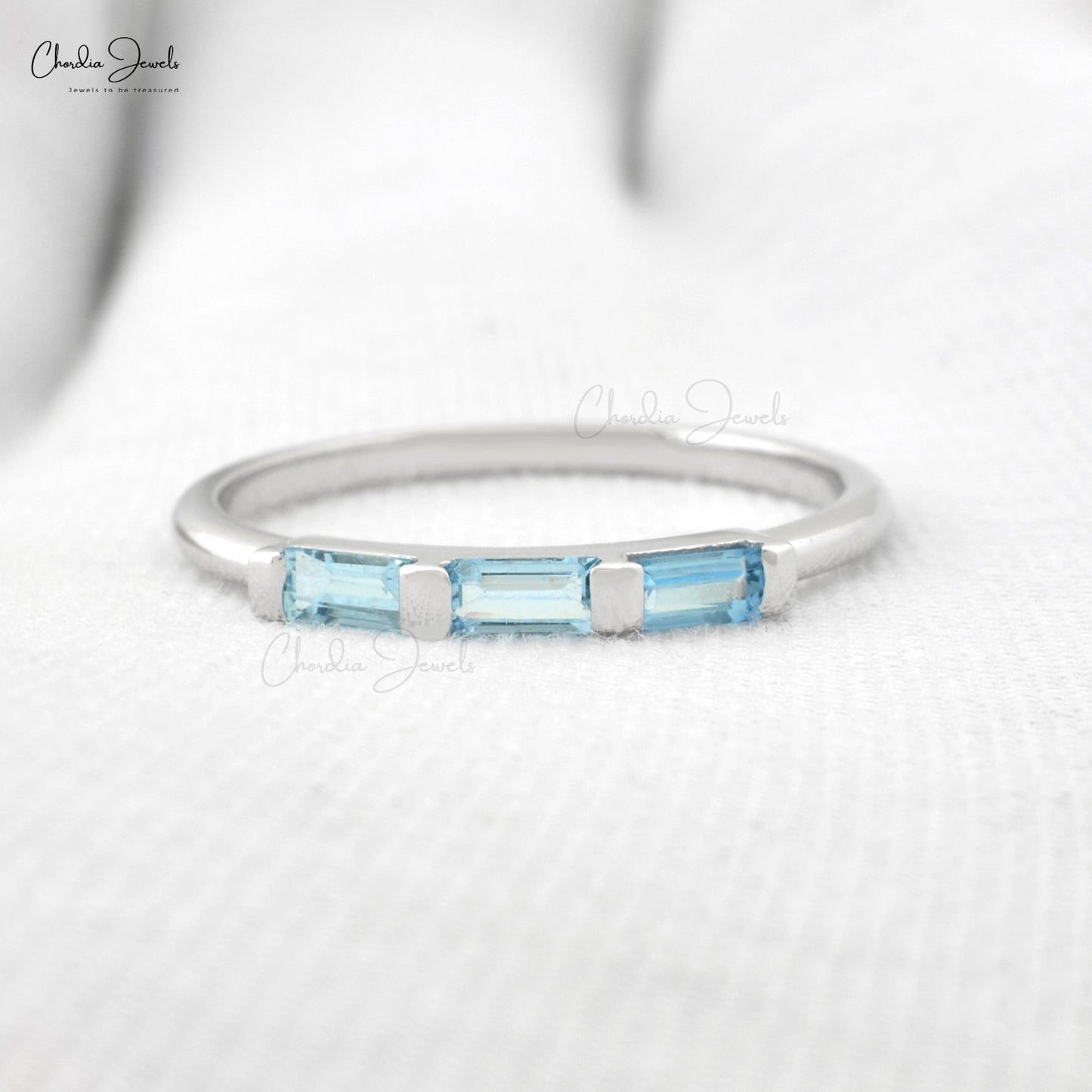 March Birthstone Genuine Aquamarine Ring 14k Solid White Gold 0.24Ct Baguette Cut Gemstone Ring For Birthday Gift