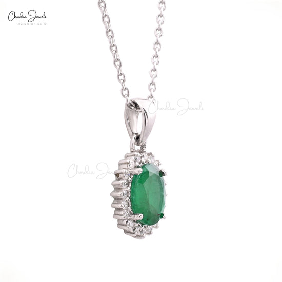 Load image into Gallery viewer, Emerald Diamond Halo Necklace
