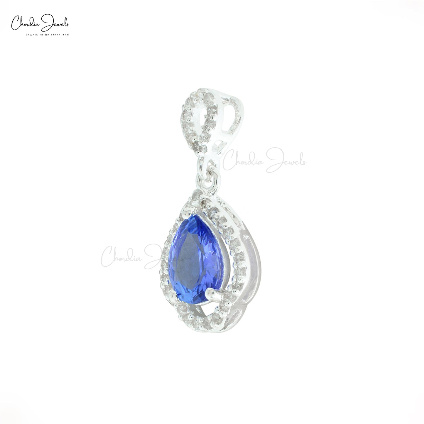 Elegant Tanzanite 8x6mm Pear Cut Pendant 14k White Real Gold Diamond Art Deco Fine Jewelry