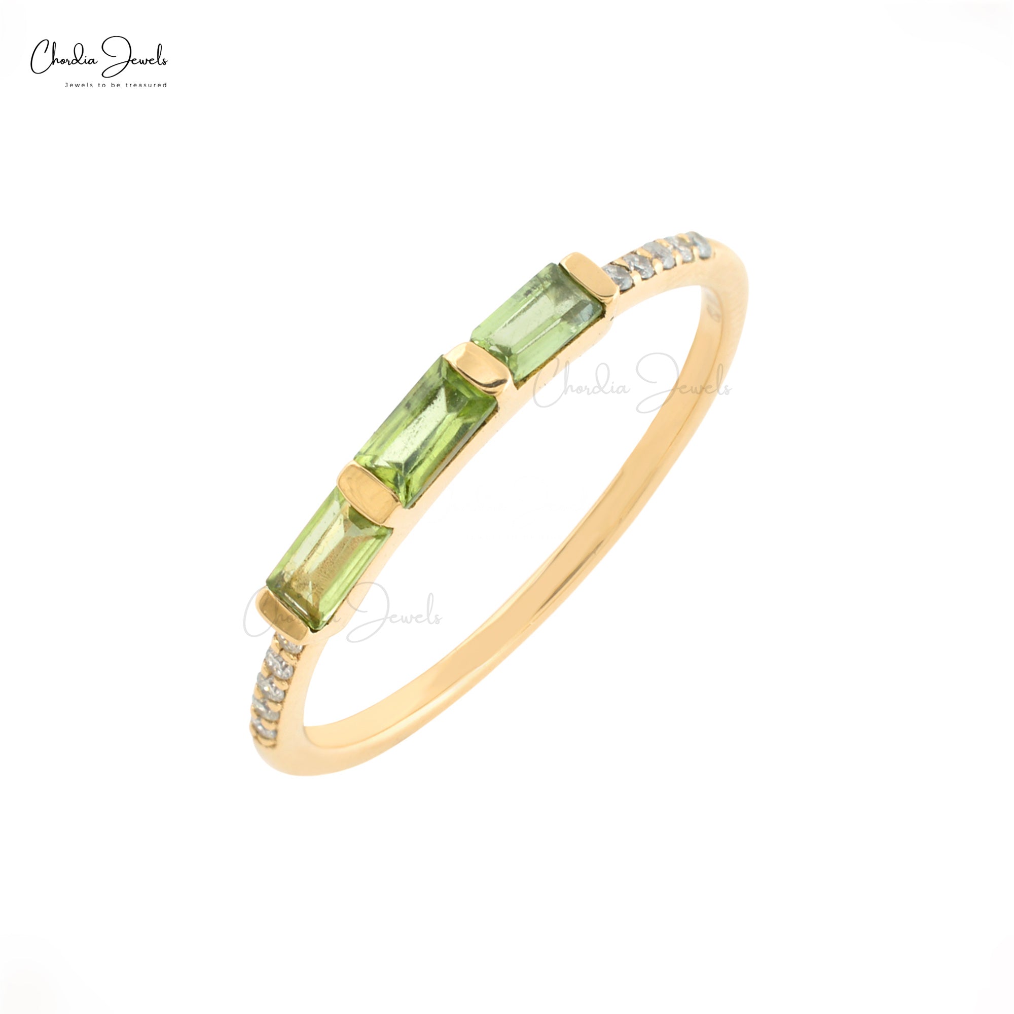 Stunning 14k Yellow Gold Dainty Ring with Genuine Peridot Diamonds