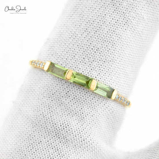 Load image into Gallery viewer, Solid 14k Yellow Gold Diamond Dainty Ring with Genuine 0.24ct Peridot For Wedding Gift
