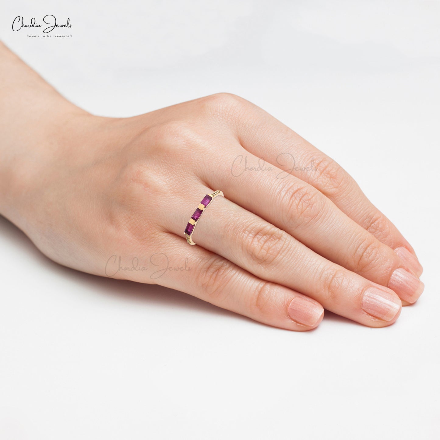 Genuine Ruby 14k Solid Yellow Gold Ring G-H Diamond  4x2mm Baguette Cut Gemstone Minimalist Ring For Wedding Gift