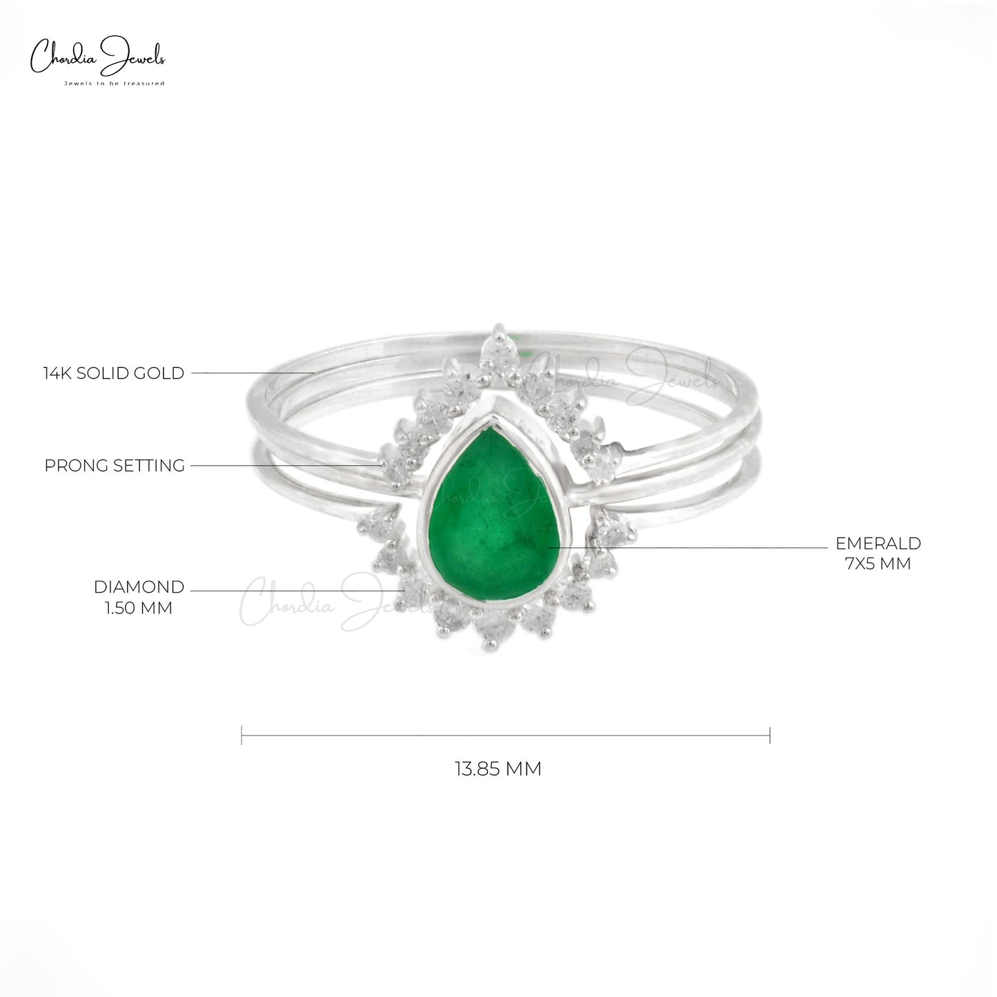 Load image into Gallery viewer, Natural Emerald Ring 14k Solid White Gold Diamond Stackable Ring 7X5mm Pear Cut Gemstone Ring For Engagement
