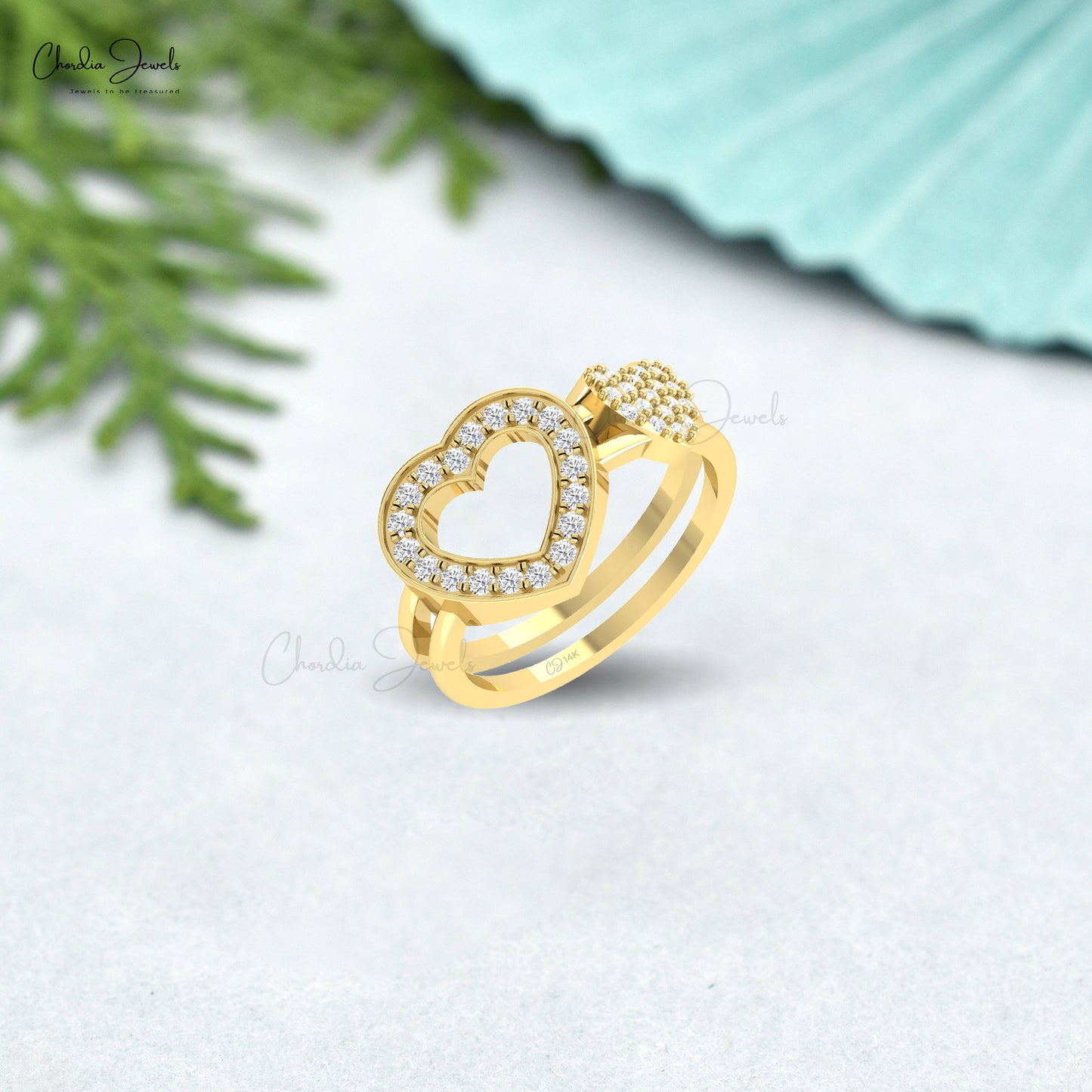 Double Heart Proposal Ring With 0.43 Ct White Diamond Open Love Ring In 14k Solid Gold