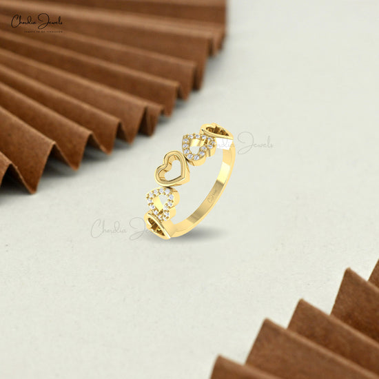 Five Heart Women Ring In 14k Solid Gold White Diamond Round Cut Proposal Rings For Her