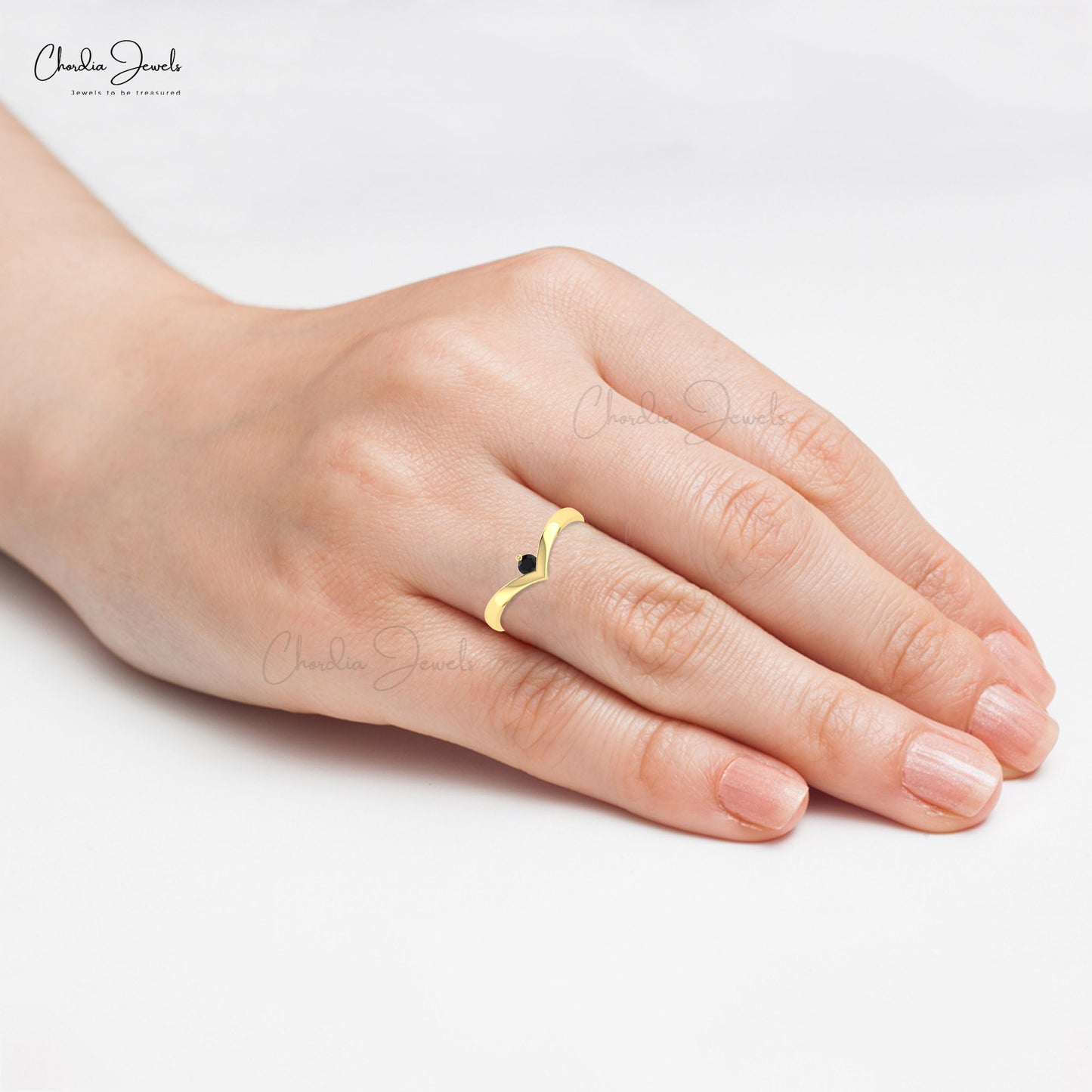 Single Stone Solitaire Ring In Pure 14k Gold Black Diamond Chevron Promise Rings For Her