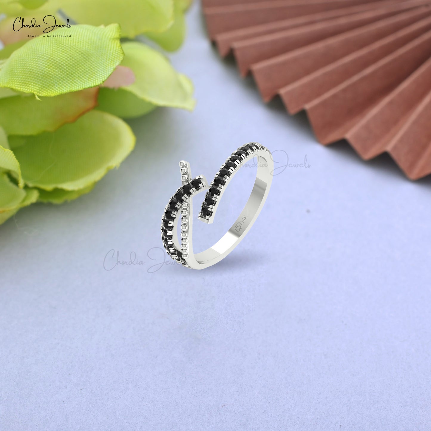 Bypass Cross Wedding Ring In 14k Solid Gold Black Diamond Open Wrap Rings For Mom