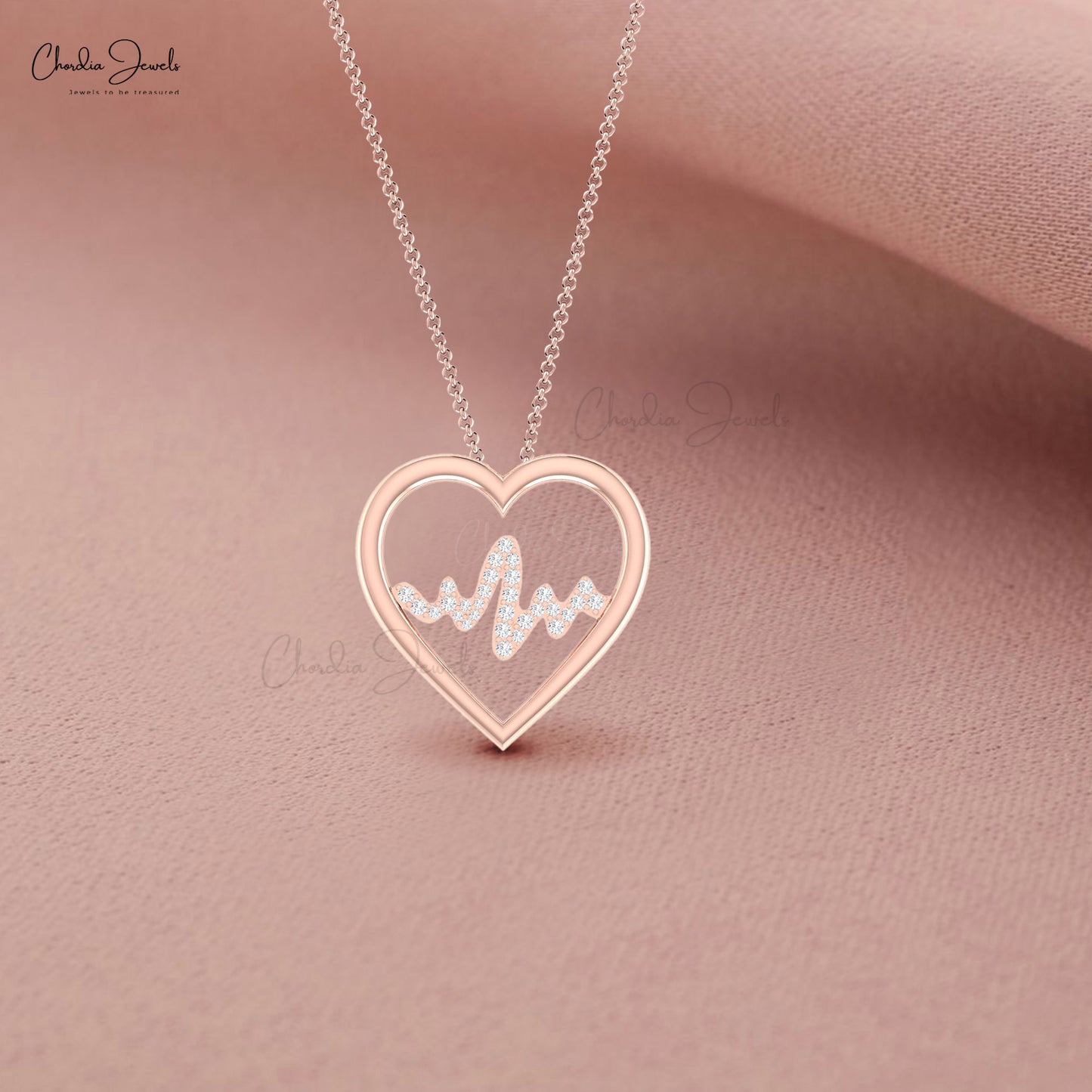 Round Cut Heart Shape Pendant In 14k Solid Gold G-H Diamond Lifeline Heartbeat Pendants