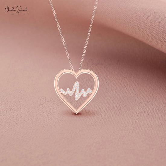 Round Cut Heart Shape Pendant In 14k Solid Gold G-H Diamond Lifeline Heartbeat Pendants