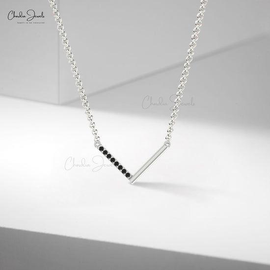 Chevron Dailywear Necklace In 14k Real Gold Pave Black Diamond V Shape Bar Necklaces