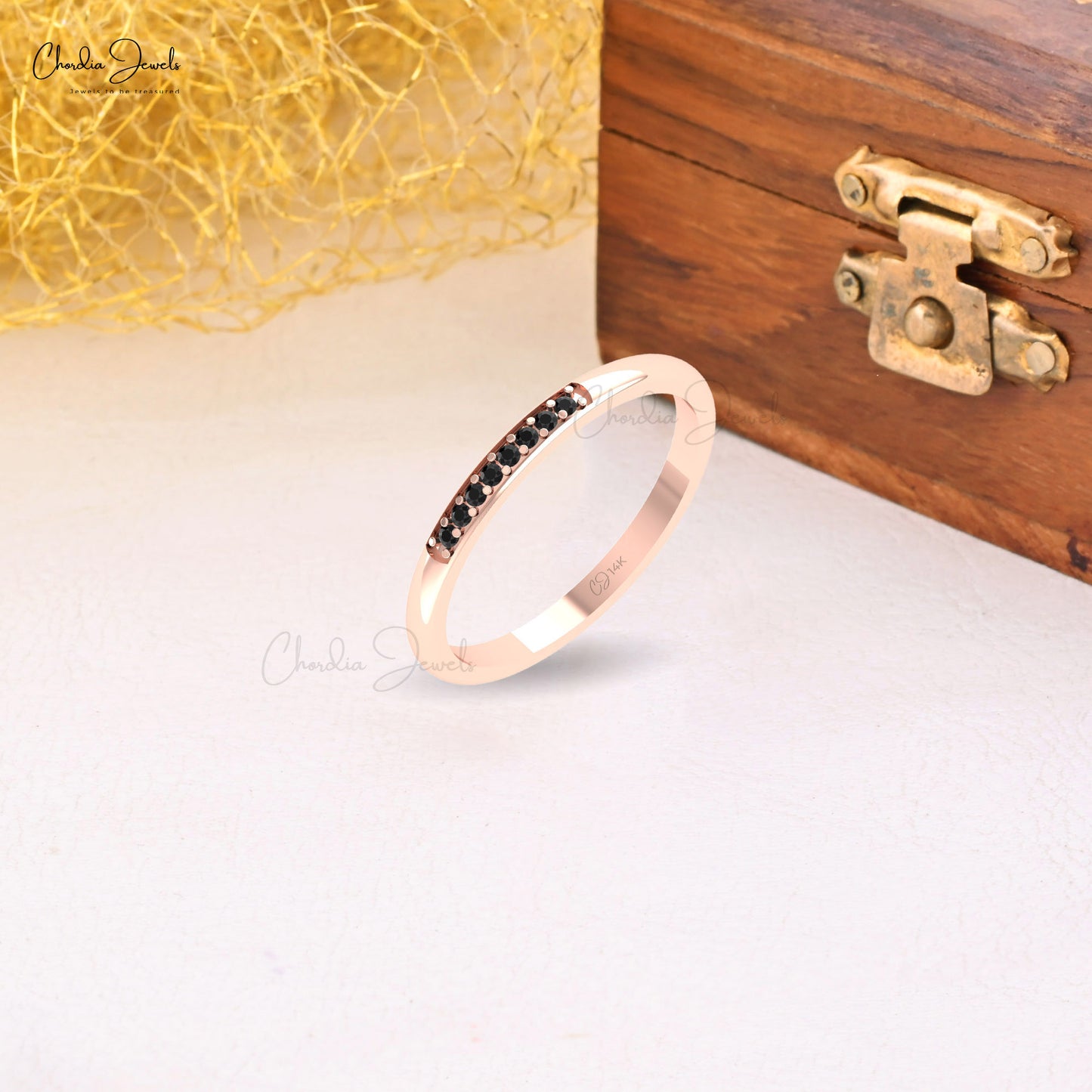 Solid 14k Gold Stackable Black Diamond Ring