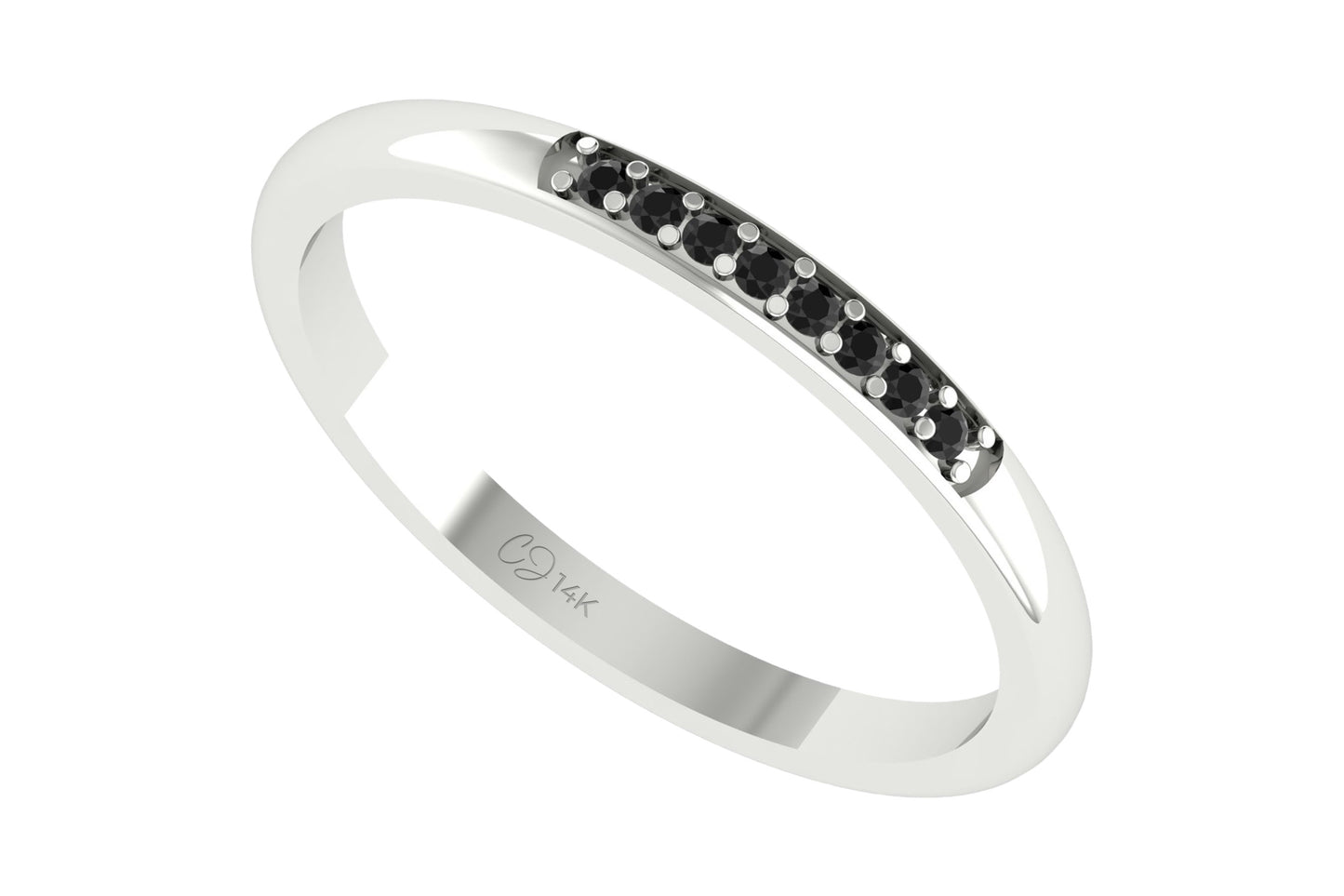 Dainty Channel Band In Solid 14k Gold Black Diamond 0.06 Ct Round Stackable Bridal Ring