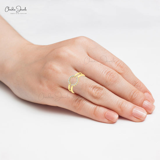 Solid 14k Gold Guard Enhancer Ring With 1.5mm White Diamond Stack Double Band Rings