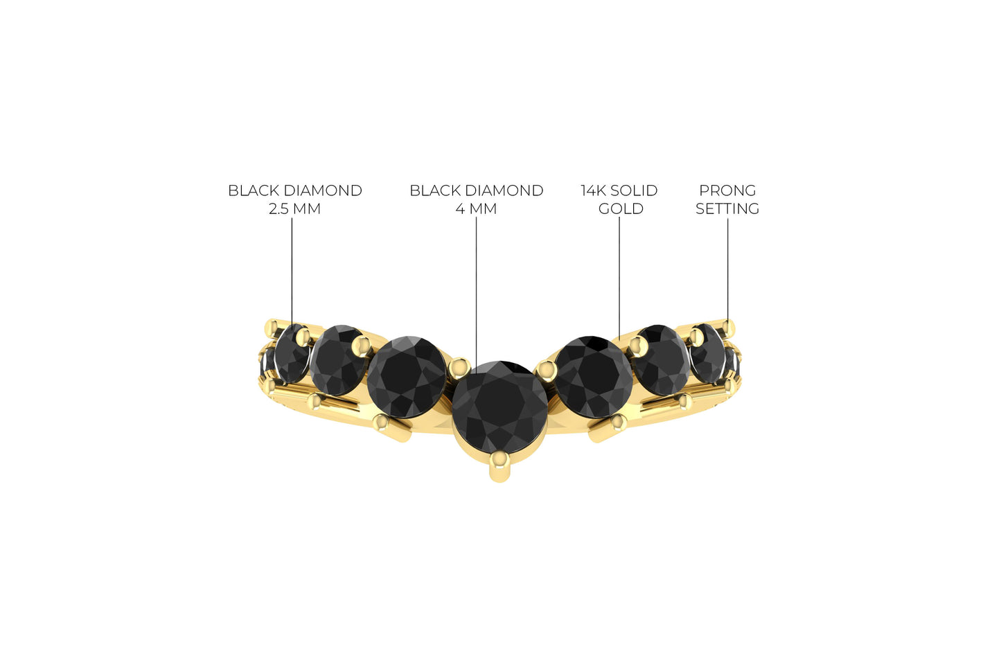 Stackable Chevron Ring In Real 14k Gold Black Diamond 1.14 Ct Round Cut Wedding Rings