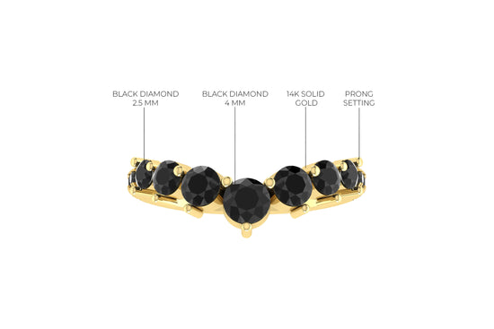 Stackable Chevron Ring In Real 14k Gold Black Diamond 1.14 Ct Round Cut Wedding Rings